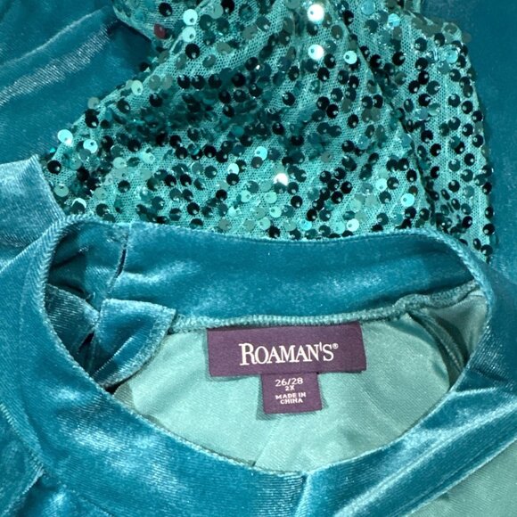 NEW Blue Sequined Velvet Long Sleeve Elegant Dress Womens Plus Size 26/28 Roaman - Picture 3 of 10